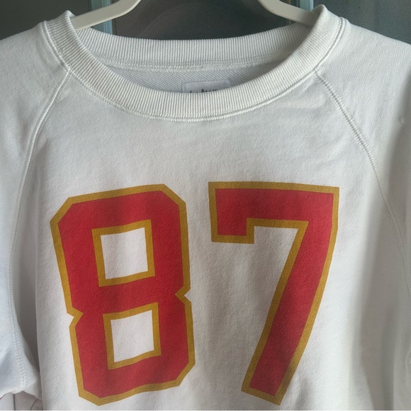 Kansas City Chiefs #87 Kelce Crewneck Raw Hem Pullover Jersey Style Sweatshirt L - Picture 6 of 11